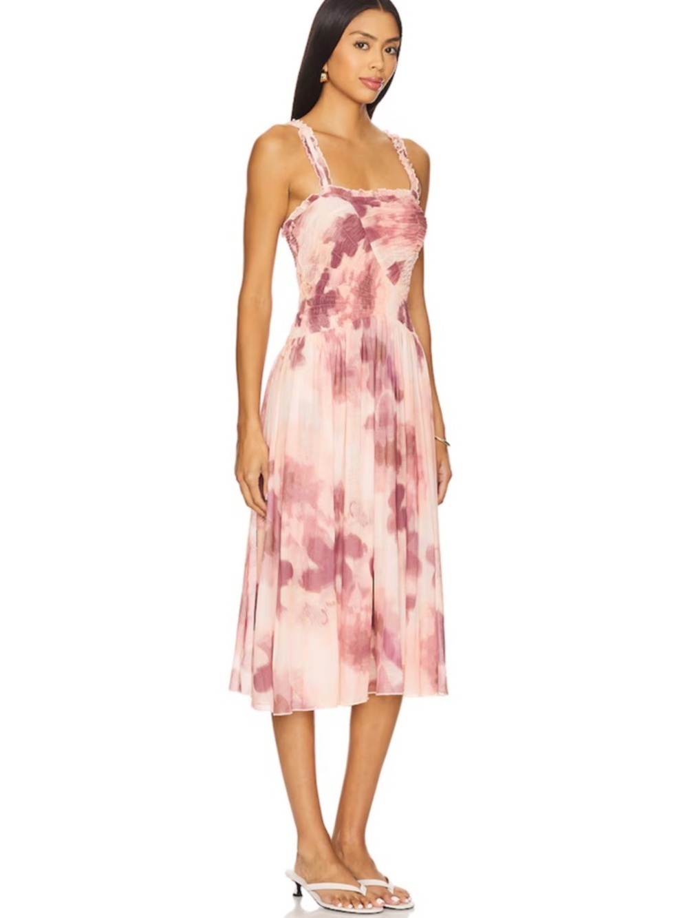 Free People Tessa Smocked Midi Dress in Soft Combo Pink and Purple Floral NEW - Picture 2 of 5